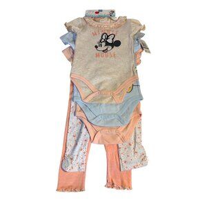 Disney Baby Minnie Mouse 5-Piece Baby Girl Outfit Set Bodysuits/Pants Size 18M